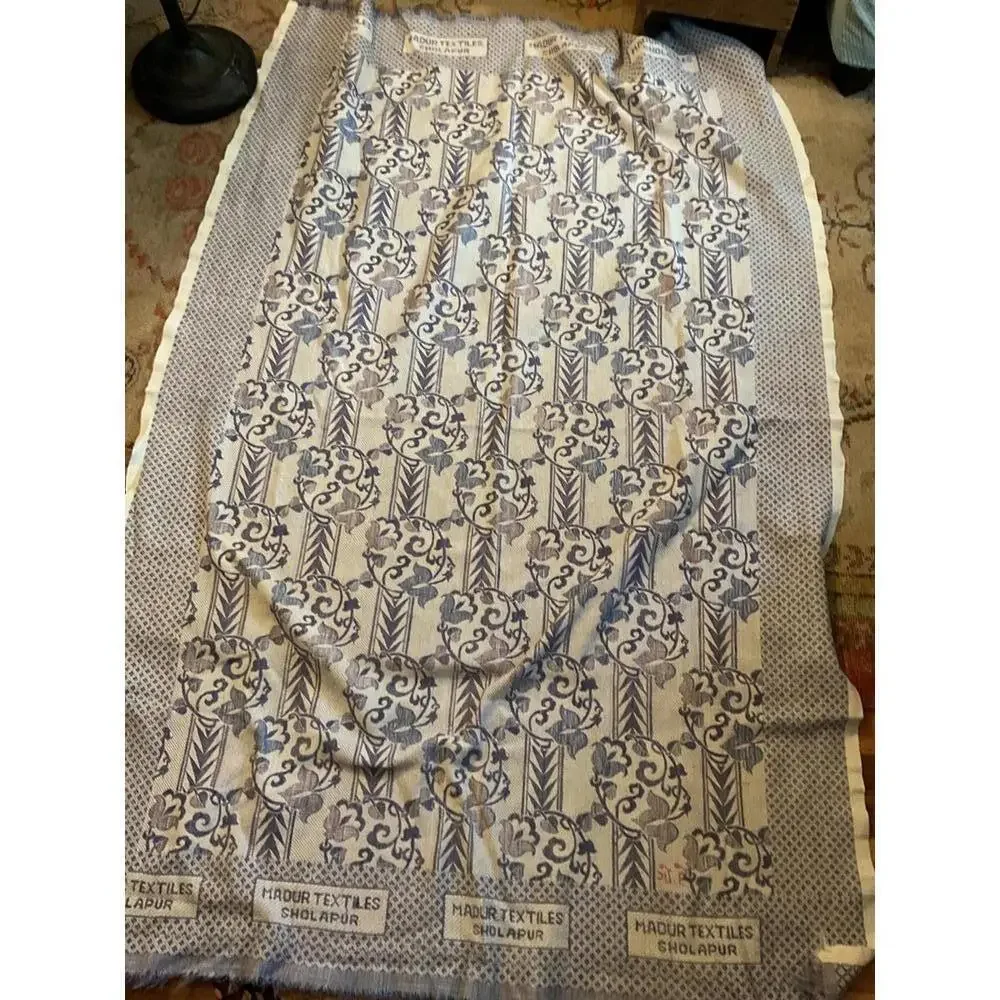 Madhur Textiles Sholapur Traditional Handwoven Fabric 50” X 86” Signed
